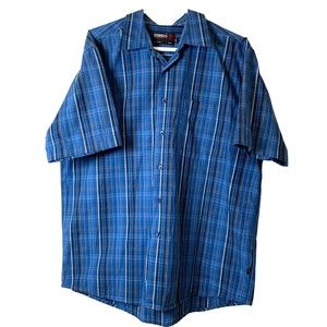 Stubbies Shirt Mens Short Sleeve Size Large Blue Plaid 100% Cotton